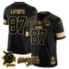 Detroit Lions 2024 NFC North Champions Gold Jersey N1 – All Stitched – Sam LaPorta – 87 – Black Gold Jersey