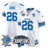 Detroit Lions 2024 NFC North Champions Gold Jersey N2 – All Stitched – Jahmyr Gibbs – 26 – White Jersey