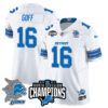 Detroit Lions 2024 NFC North Champions Gold Jersey N2 – All Stitched – Jared Goff – 16 – White Jersey