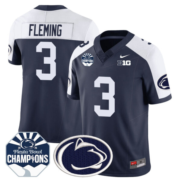 Penn State Nittany Lions 2024 Fiesta Bowl Champions Jersey – All Stitched – Navy Alternate – Julian Fleming Jersey