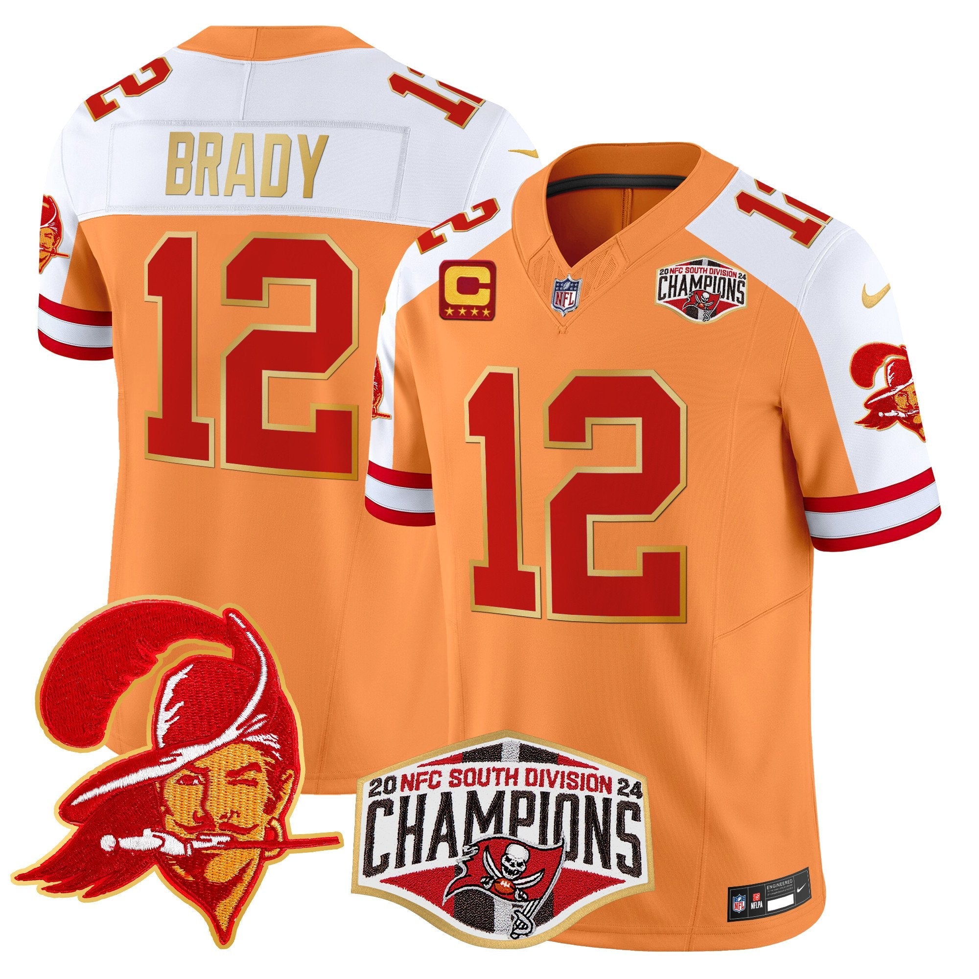 Buccaneers Creamsicle 2024 NFC South Division Champions Patch Gold Trim Vapor Limited Jersey – All Stitched – Creamsicle Alternate – Tom Brady Jersey