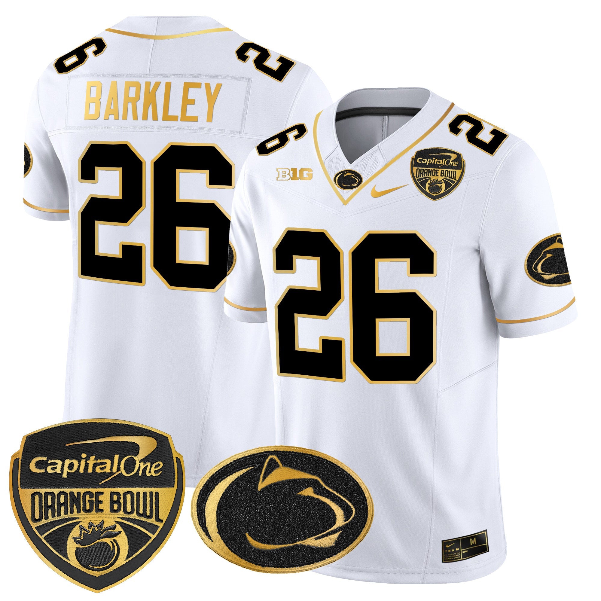 Penn State Nittany Lions Orange Bowl Patch Gold Vapor Limited Jersey – All Stitched – White Gold – Saquon Barkley Jersey