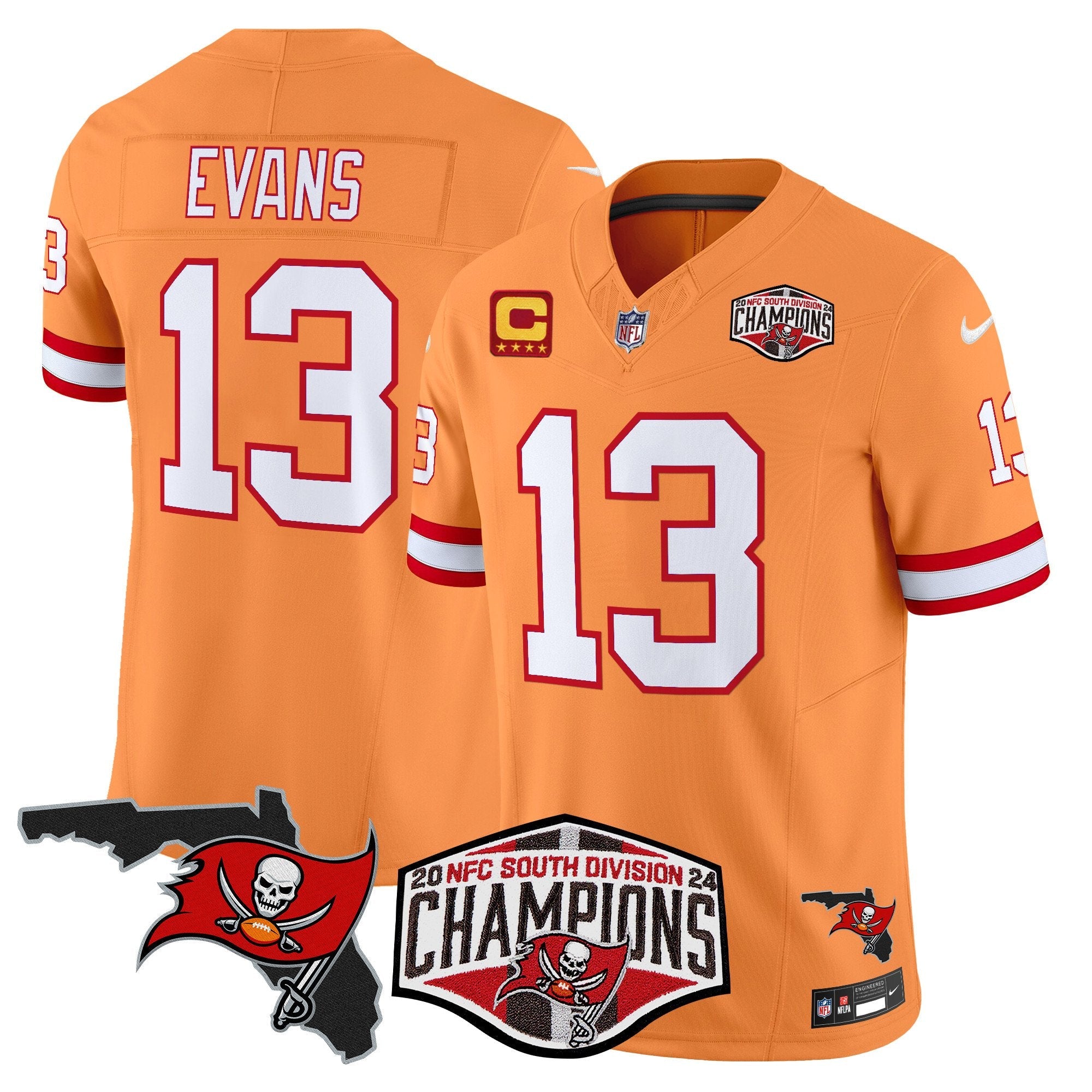 Buccaneers 2024 NFC South Division Champions Patch Vapor Limited Jersey – All Stitched – Creamsicle – Mike Evans Jersey