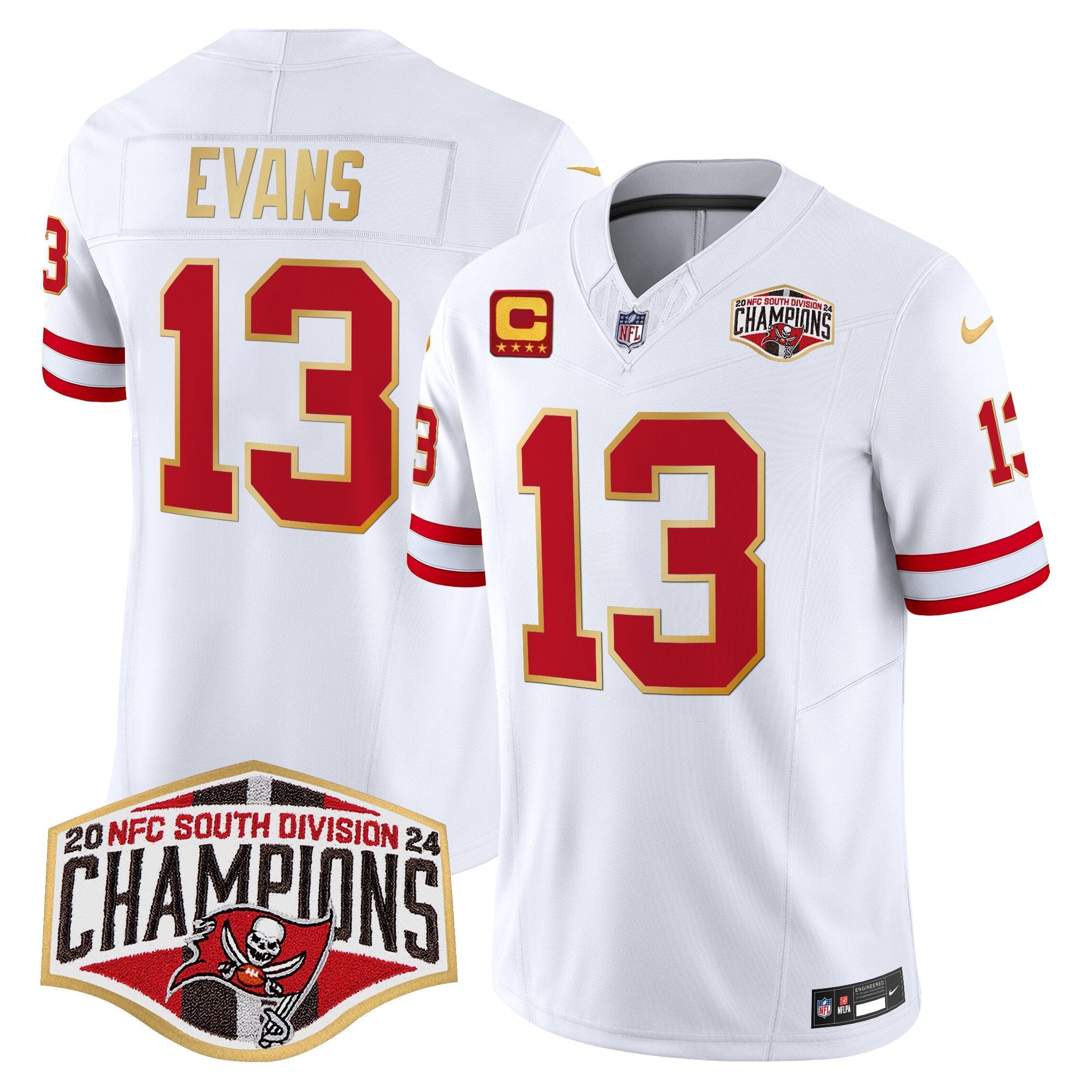 Buccaneers Creamsicle 2024 NFC South Division Champions Patch Gold Trim Vapor Limited Jersey – All Stitched – White – Mike Evans Jersey
