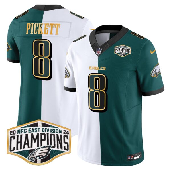 Eagles 2024 NFC East Division Champions Gold Trim Vapor Limited Jersey – All Stitched – Split – Kenny Pickett Jersey