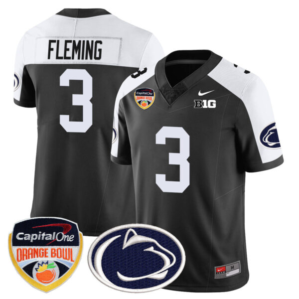 Penn State Nittany Lions 2024 Orange Bowl Jersey – All Stitched – Black Alternate – Julian Fleming Jersey