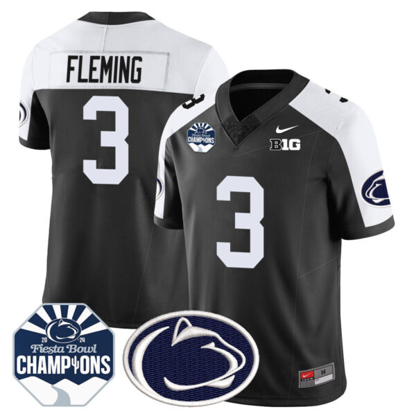 Penn State Nittany Lions 2024 Fiesta Bowl Champions Jersey – All Stitched – Black Alternate – Julian Fleming Jersey