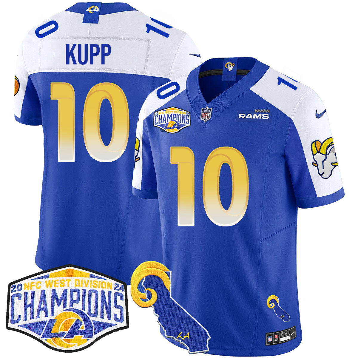 Los Angeles Rams 2024 NFC West Division Champions Jersey N1 – All Stitched – Cooper Kupp – 10 – Royal Alternate Jersey