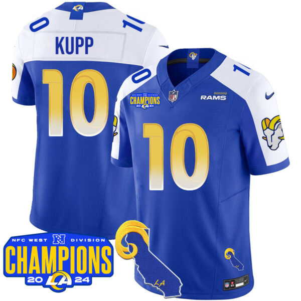 Los Angeles Rams 2024 NFC West Division Champions Jersey – All Stitched – Cooper Kupp – 10 – Royal Alternate Jersey