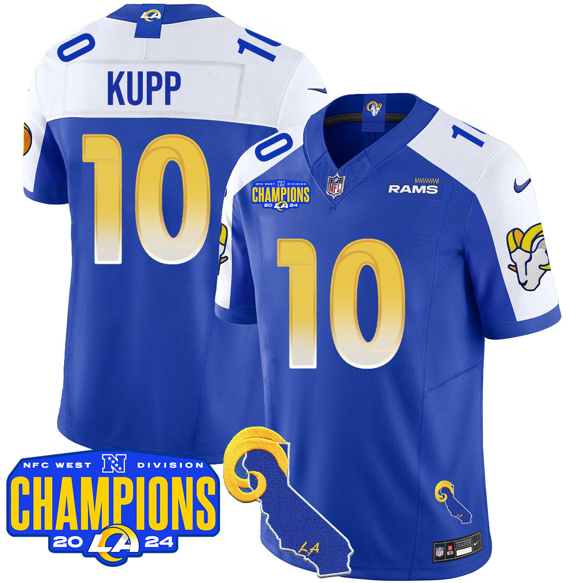 Los Angeles Rams 2024 NFC West Division Champions Jersey – All Stitched – Cooper Kupp – 10 – Royal Alternate Jersey