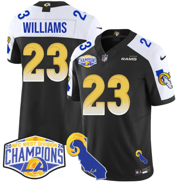 Los Angeles Rams 2024 NFC West Division Champions Jersey N1 – All Stitched – Kyren Williams – 23 – Black Alternate Jersey
