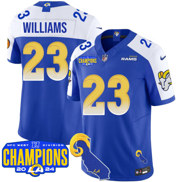 Los Angeles Rams 2024 NFC West Division Champions Jersey – All Stitched – Kyren Williams – 23 – Royal Alternate Jersey