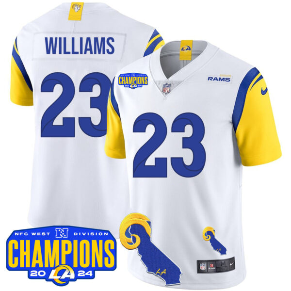 Los Angeles Rams 2024 NFC West Division Champions Jersey – All Stitched – Kyren Williams – 23 – White Jersey