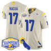 Los Angeles Rams 2024 NFC West Division Champions Jersey N1 – All Stitched – Puka Nacua – 17 – Bone Jersey
