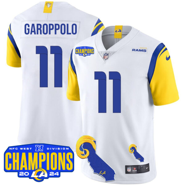 Los Angeles Rams 2024 NFC West Division Champions Jersey – All Stitched – Jimmy Garoppolo – 11 – White Jersey