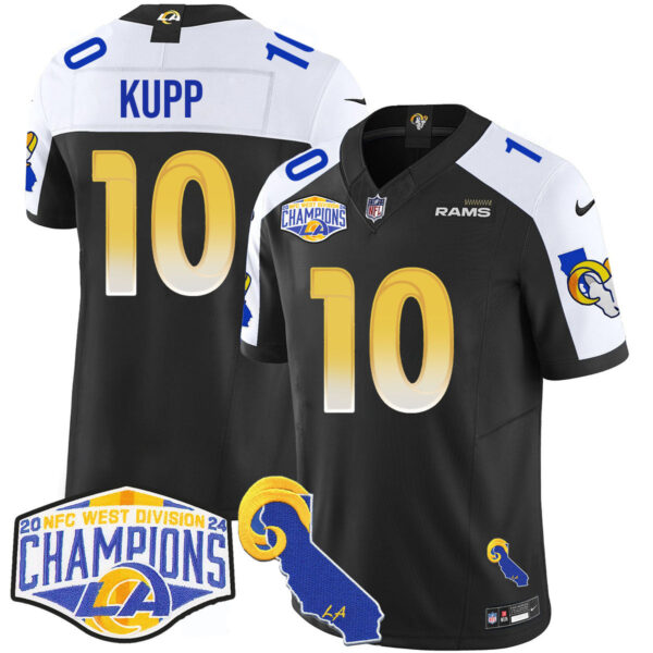 Los Angeles Rams 2024 NFC West Division Champions Jersey N1 – All Stitched – Cooper Kupp – 10 – Black Alternate Jersey