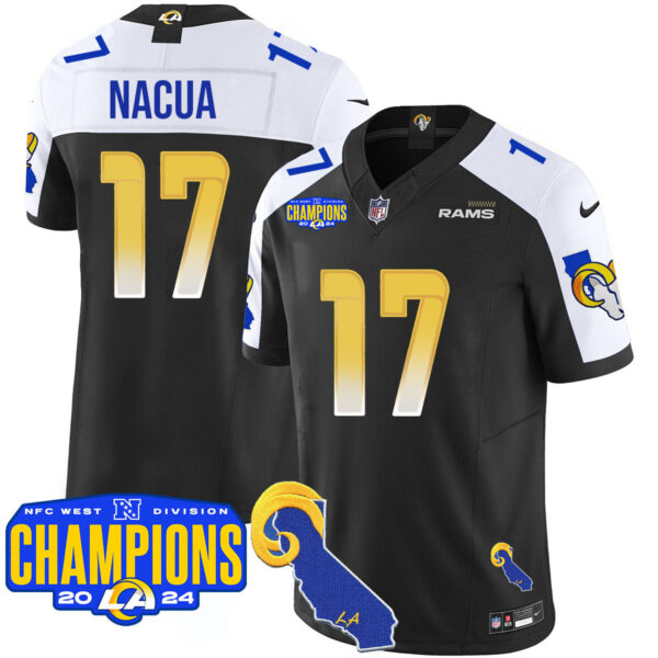 Los Angeles Rams 2024 NFC West Division Champions Jersey – All Stitched – Puka Nacua – 17 – Black Alternate Jersey