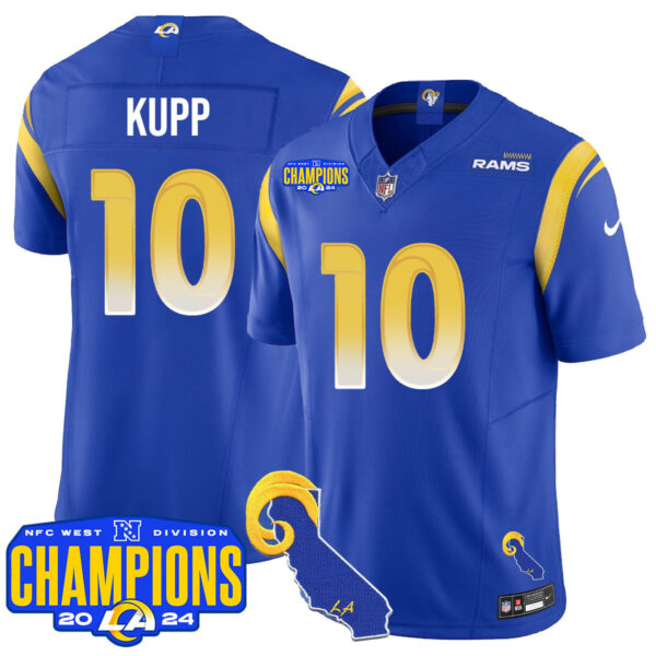 Los Angeles Rams 2024 NFC West Division Champions Jersey – All Stitched – Cooper Kupp – 10 – Royal Jersey
