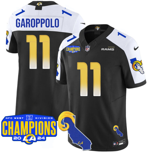Los Angeles Rams 2024 NFC West Division Champions Jersey – All Stitched – Jimmy Garoppolo – 11 – Black Alternate Jersey