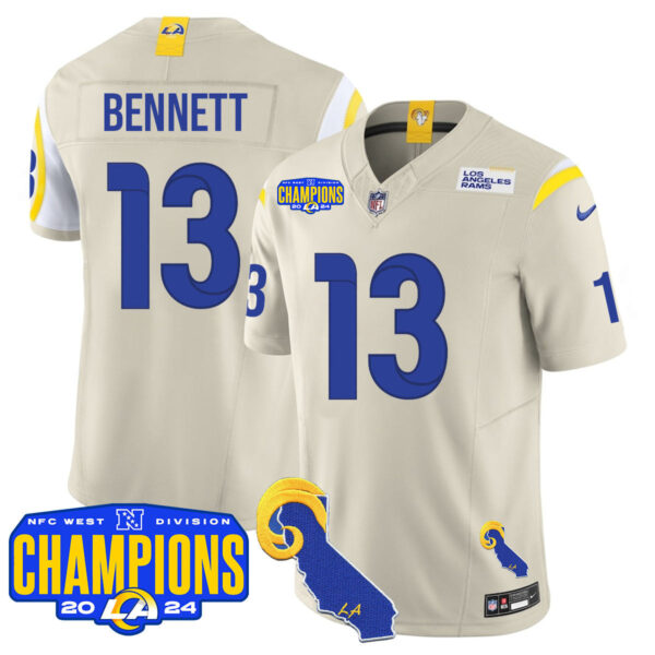 Los Angeles Rams 2024 NFC West Division Champions Jersey – All Stitched – Stetson Bennett – 13 – Bone Jersey
