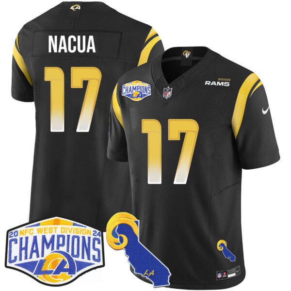 Los Angeles Rams 2024 NFC West Division Champions Jersey N1 – All Stitched – Puka Nacua – 17 – Black Jersey