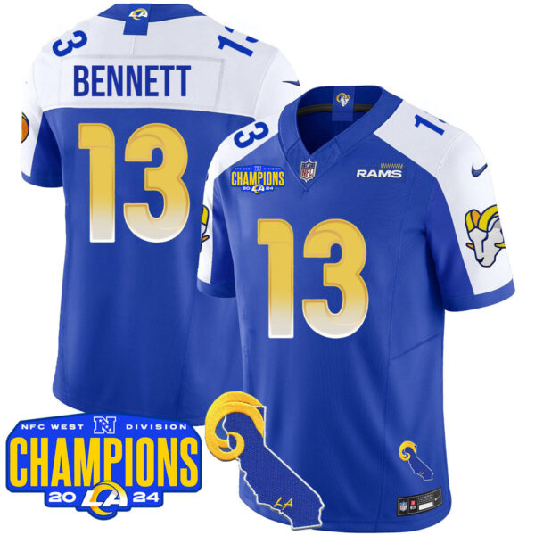Los Angeles Rams 2024 NFC West Division Champions Jersey – All Stitched – Stetson Bennett – 13 – Royal Alternate Jersey