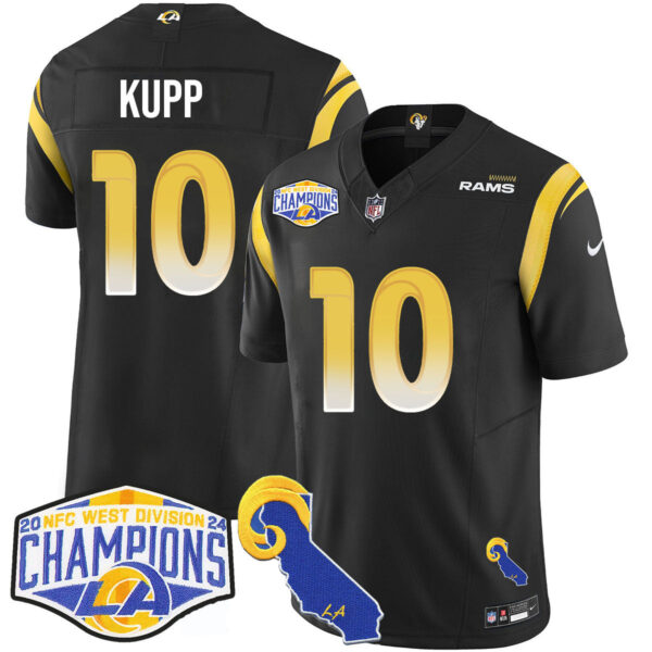 Los Angeles Rams 2024 NFC West Division Champions Jersey N1 – All Stitched – Cooper Kupp – 10 – Black Jersey