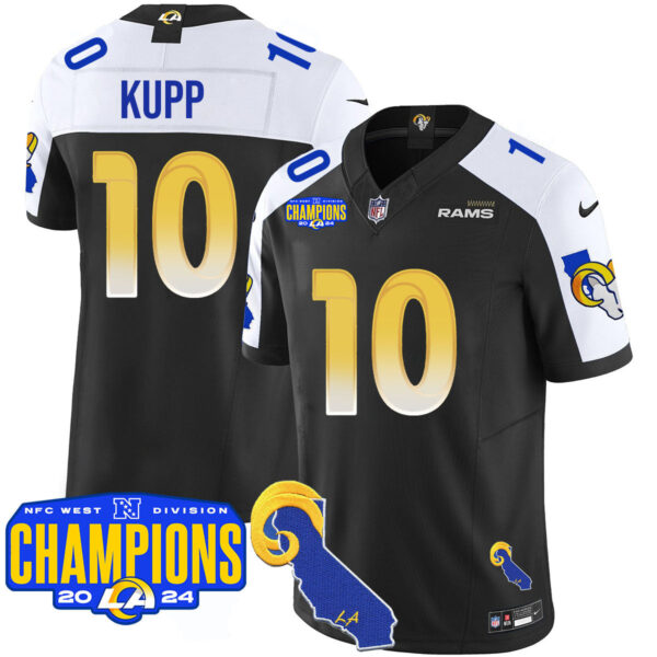 Los Angeles Rams 2024 NFC West Division Champions Jersey – All Stitched – Cooper Kupp – 10 – Black Alternate Jersey