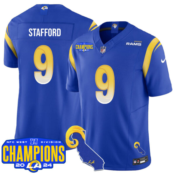 Los Angeles Rams 2024 NFC West Division Champions Jersey – All Stitched – Blake Corum – 22 – Royal Jersey