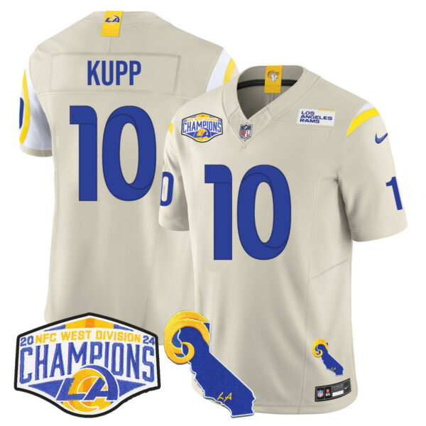 Los Angeles Rams 2024 NFC West Division Champions Jersey N1 – All Stitched – Cooper Kupp – 10 – Bone Jersey
