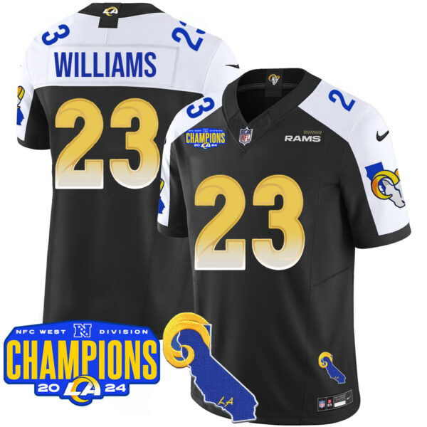 Los Angeles Rams 2024 NFC West Division Champions Jersey – All Stitched – Kyren Williams – 23 – Black Alternate Jersey