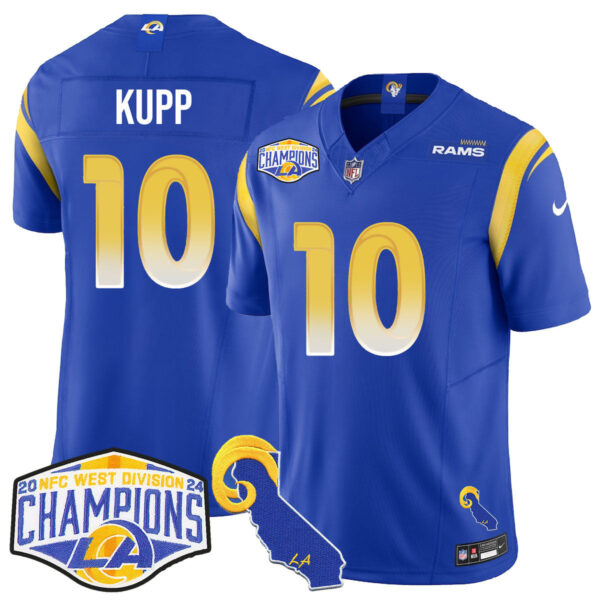 Los Angeles Rams 2024 NFC West Division Champions Jersey N1 – All Stitched – Cooper Kupp – 10 – Royal Jersey
