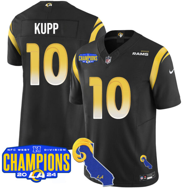 Los Angeles Rams 2024 NFC West Division Champions Jersey – All Stitched – Cooper Kupp – 10 – Black Jersey