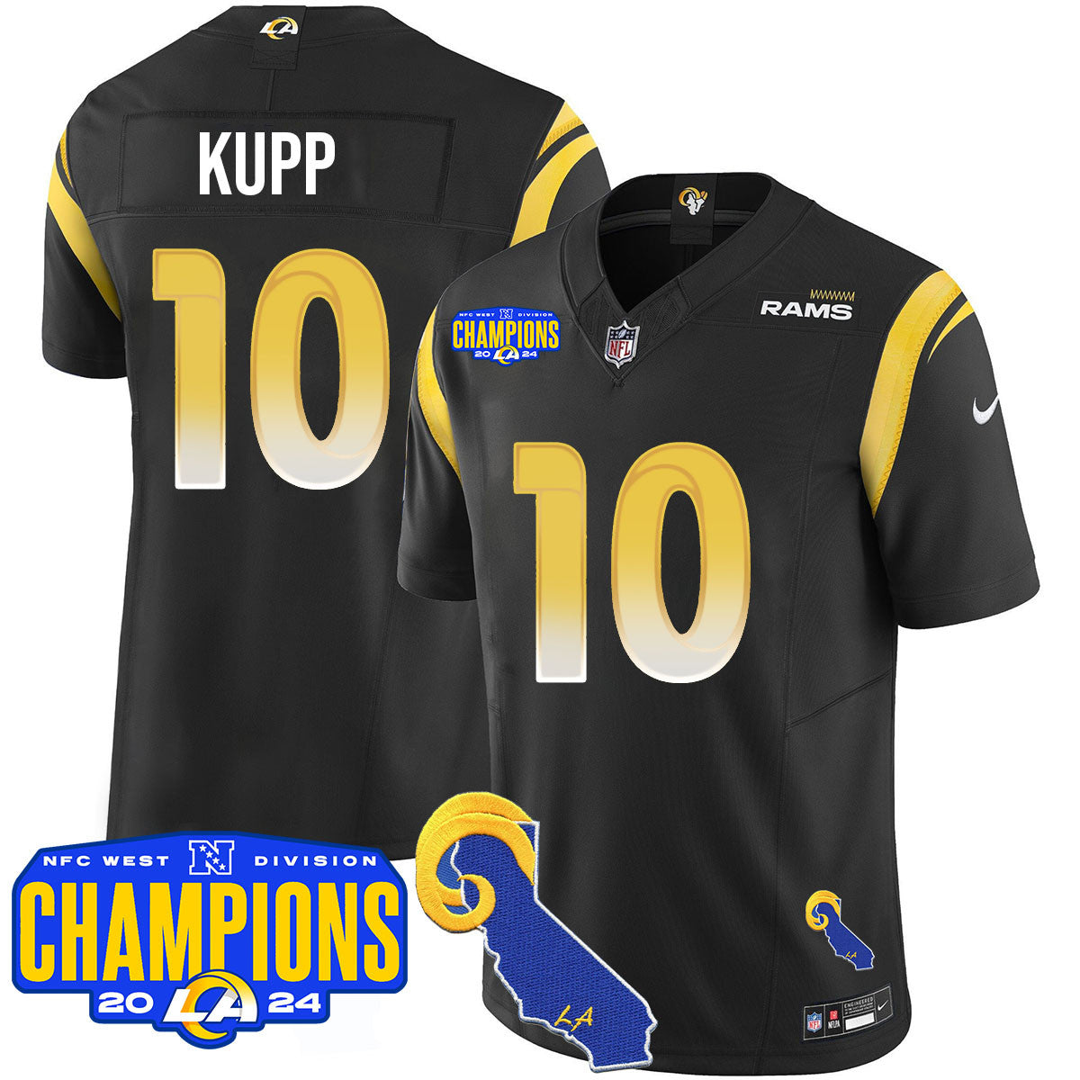 Los Angeles Rams 2024 NFC West Division Champions Jersey – All Stitched – Cooper Kupp – 10 – Black Jersey