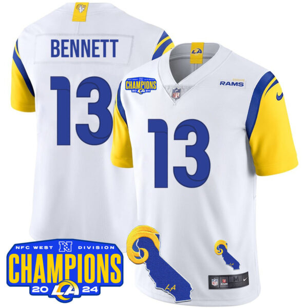 Los Angeles Rams 2024 NFC West Division Champions Jersey – All Stitched – Stetson Bennett – 13 – White Jersey