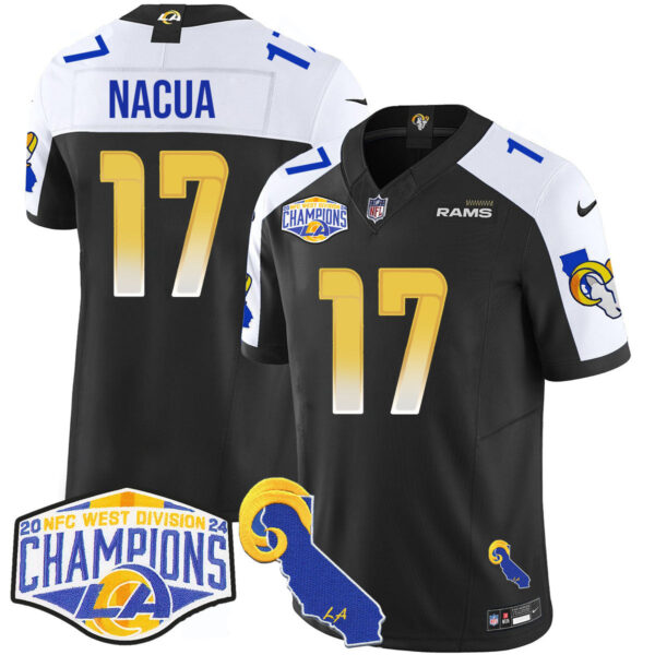 Los Angeles Rams 2024 NFC West Division Champions Jersey N1 – All Stitched – Puka Nacua – 17 – Black Alternate Jersey