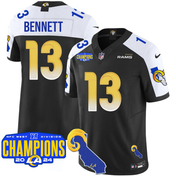 Los Angeles Rams 2024 NFC West Division Champions Jersey – All Stitched – Stetson Bennett – 13 – Black Alternate Jersey