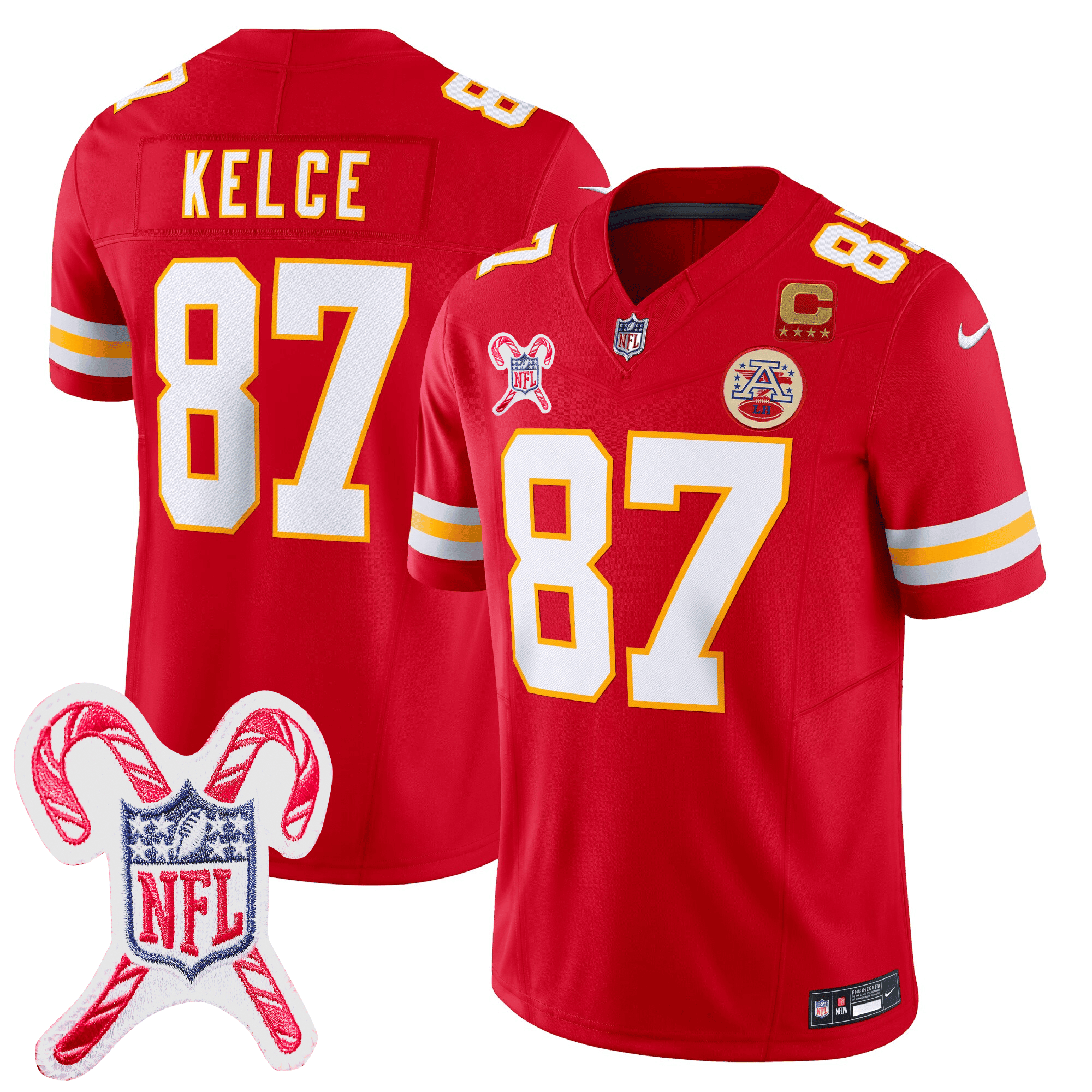 Men’s Kansas City Chiefs Limited Jersey – Christmas Patch – KELCE – 87 – Red Jersey