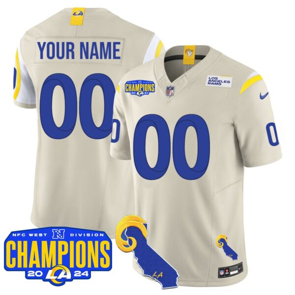 Custom Gender/Name Los Angeles Rams 2024 NFC West Division Champions Jersey – All Stitched – Bone Jersey