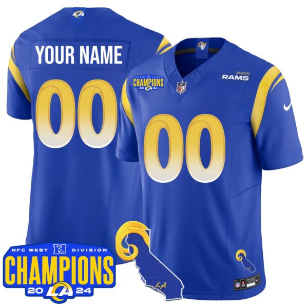 Custom Gender/Name Los Angeles Rams 2024 NFC West Division Champions Jersey – All Stitched – Royal Jersey