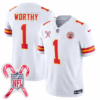 Men’s Kansas City Chiefs Limited Jersey – Christmas Patch – WORTHY – 1 – White Jersey