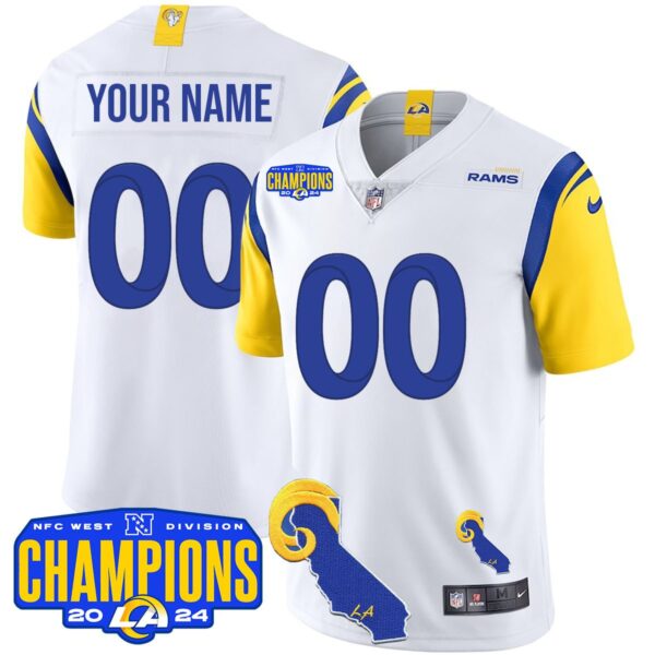 Custom Gender/Name Los Angeles Rams 2024 NFC West Division Champions Jersey – All Stitched – White Jersey