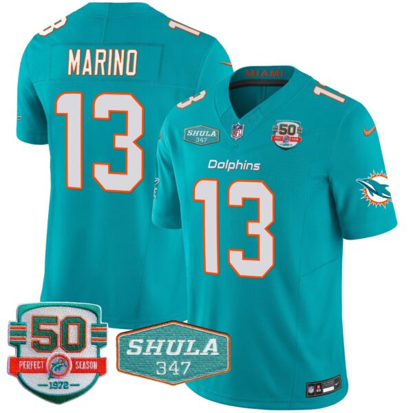 Dolphins Shula 347 Patch Vapor Limited Jersey V2 – All Stitched – Aqua – Dan Marino Jersey