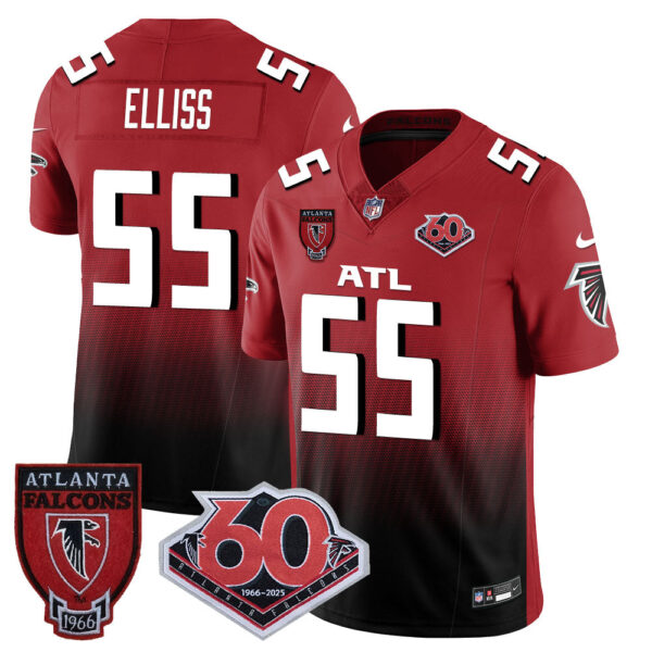Atlanta Falcons 60th Season Vapor Limited Jersey – All Stitched – Red – Kaden Elliss Jersey