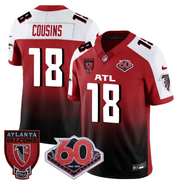 Atlanta Falcons 60th Season Vapor Limited Jersey – All Stitched – Red Alternate – Kirk Cousins Jersey