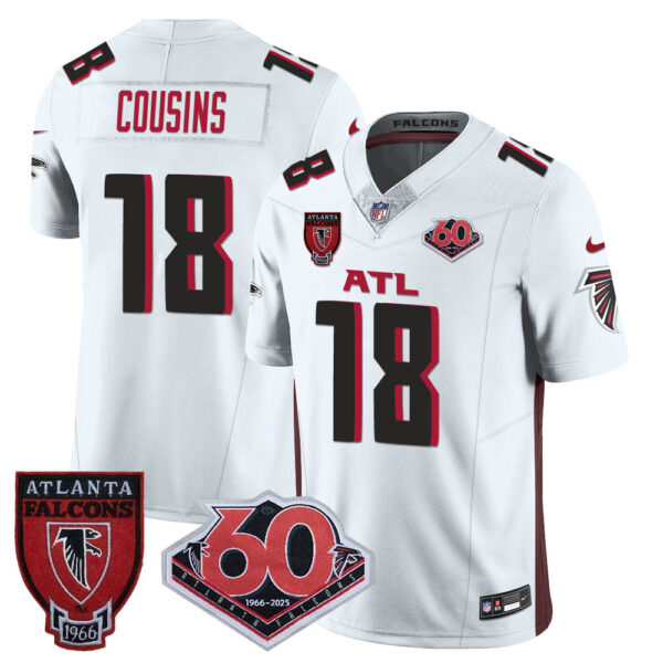 Atlanta Falcons 60th Season Vapor Limited Jersey – All Stitched – White – Kirk Cousins Jersey
