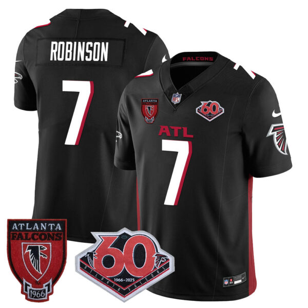 Atlanta Falcons 60th Season Vapor Limited Jersey – All Stitched – Black – Bijan Robinson Jersey
