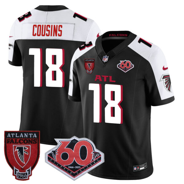 Atlanta Falcons 60th Season Vapor Limited Jersey – All Stitched – Black Alternate – Kirk Cousins Jersey