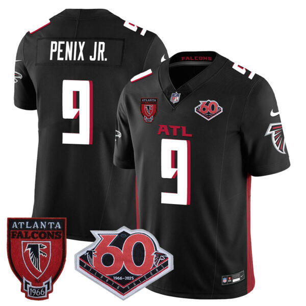 Atlanta Falcons 60th Season Vapor Limited Jersey – All Stitched – Black – Michael Penix Jr. Jersey