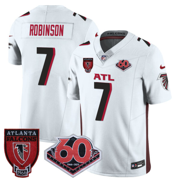 Atlanta Falcons 60th Season Vapor Limited Jersey – All Stitched – White – Bijan Robinson Jersey